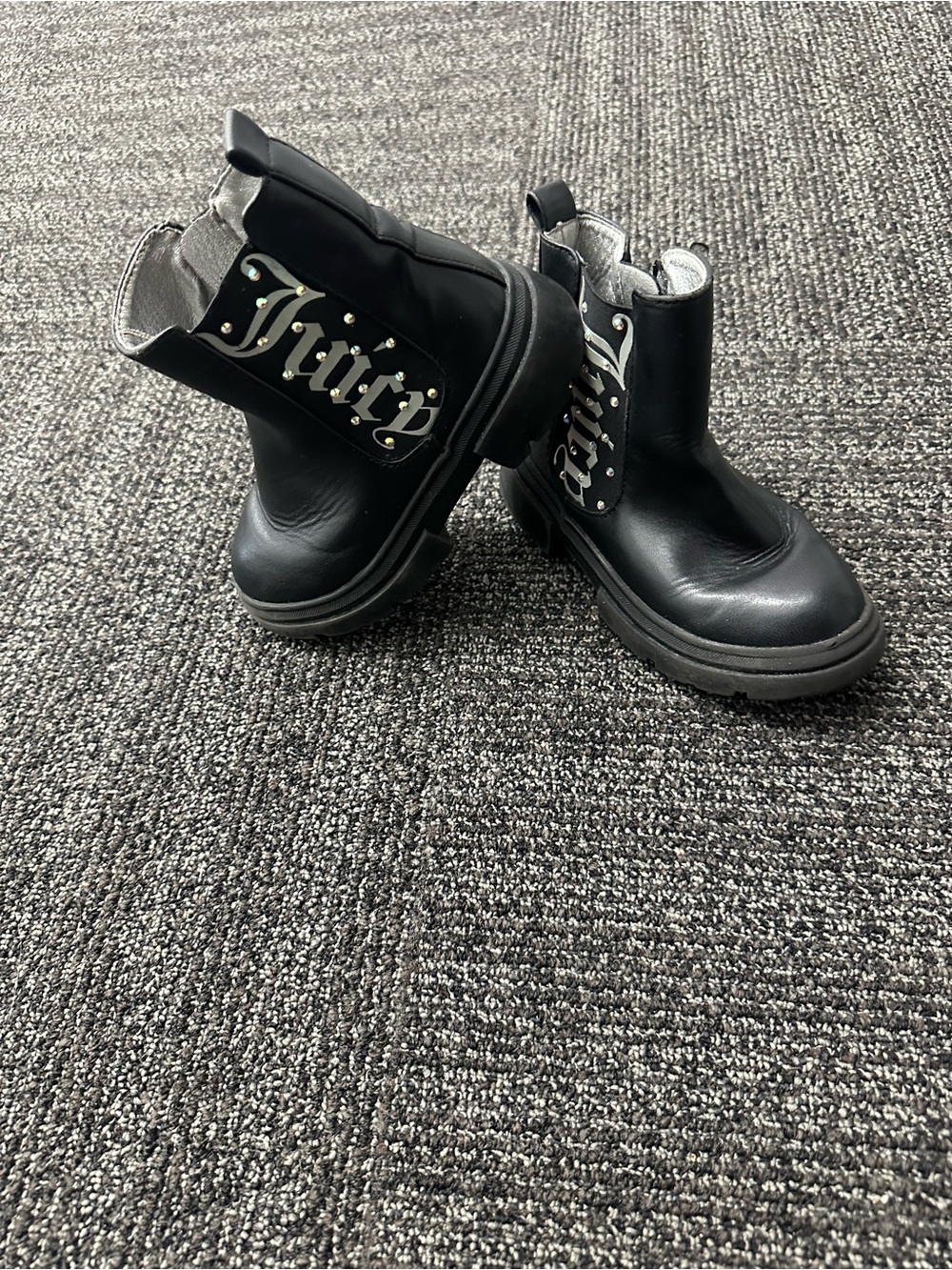 Juicy Couture Girls 12 Side Zip Ankle Booties - Black Logo Block Heel Round Toe
